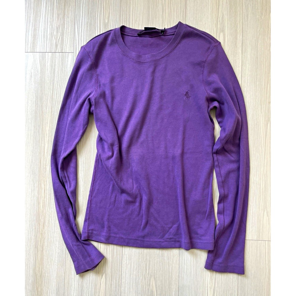Ralph Lauren Sport Women's Purple Cotton Knit Logo Long Sleeve Tee Size M Preppy